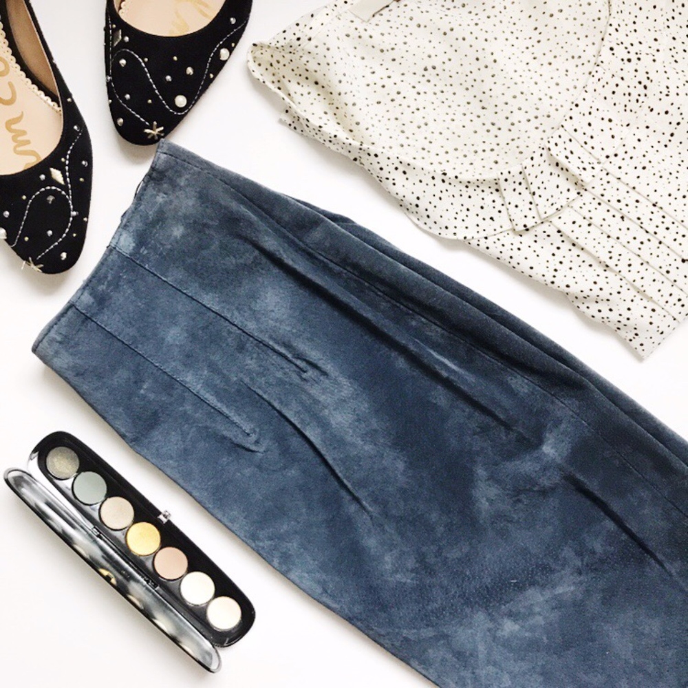 Periwinkle Blue Suede Pencil Skirt